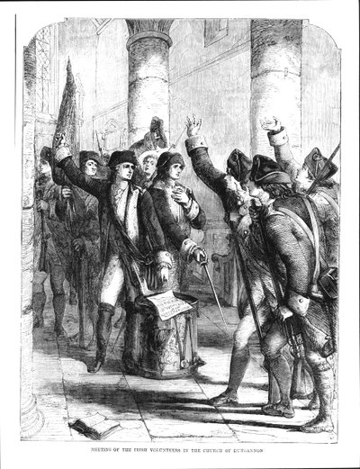 Ein Treffen der irischen Freiwilligen in der Kirche von Dungannon, 1784 von English School